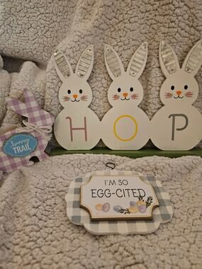 Easter At Home 3 Bunnies Sign HOP table sign wall sign